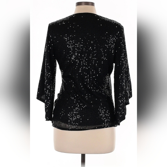 Genhoo draped sleeve sequin Black 3/4 sleeve Lg - Picture 2 of 5